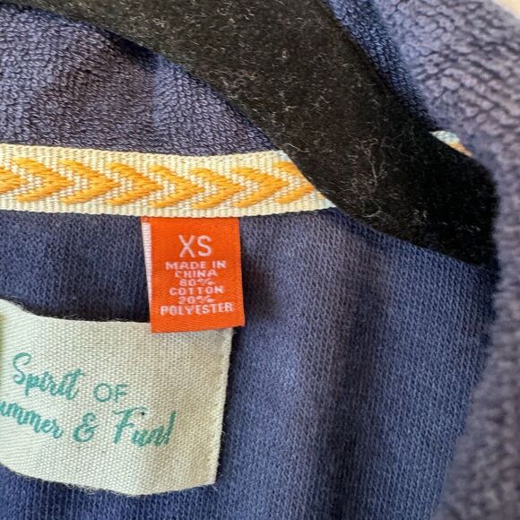 FREE PLANET Size XS LOT OF TWO Shirts Navy &‎ White Terry Cloth Button Front Top - Picture 10 of 16
